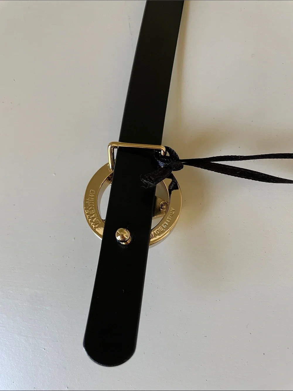 Valentino By Mario Black Leather Belt with Gold V Buckle